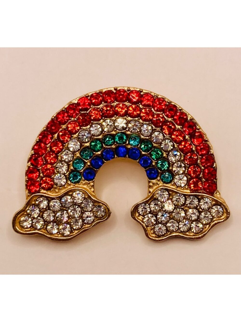 Rhinestone Rainbow Brooch Pin Gold-Tone Metal Multicolor Crystals -51B